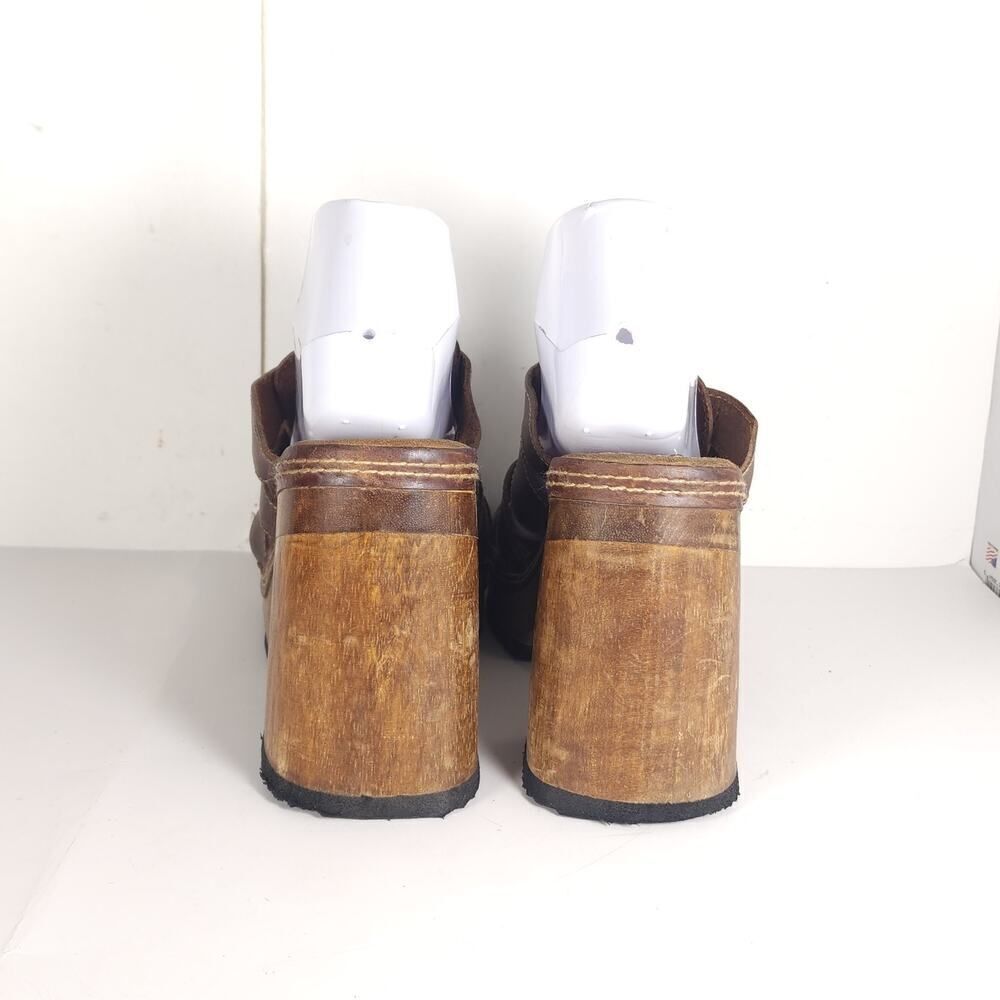 Bongo Women's Vintage 90s Y2K US10 Brown Leather Wooden Chunky Platform Sandals - Picture 9 of 16